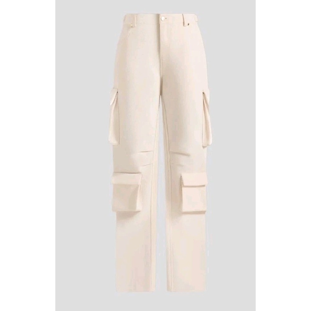 Maniere De Voir Emelie Cargo Pants Women's Size 4 Ivory Wide Leg Twill Trousers